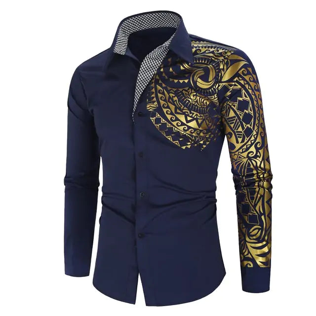 Luxury Gold Black Shirt Men New Slim Fit Long Sleeve