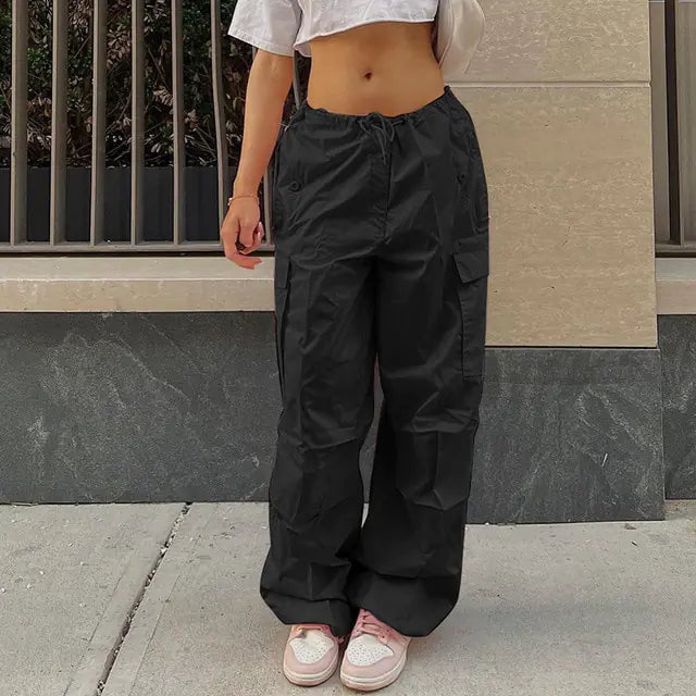 Button Low Waist Women's Cargo and Denim Pants